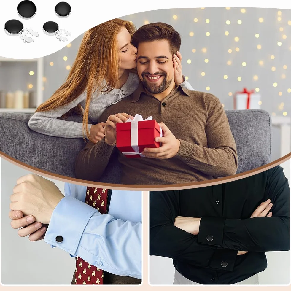 4 piezas de 2 estilos cubiertas de botones para camisas de hombre, gemelos redondos planos de latón negro puños de camisa herrajes para accesorios de ropa