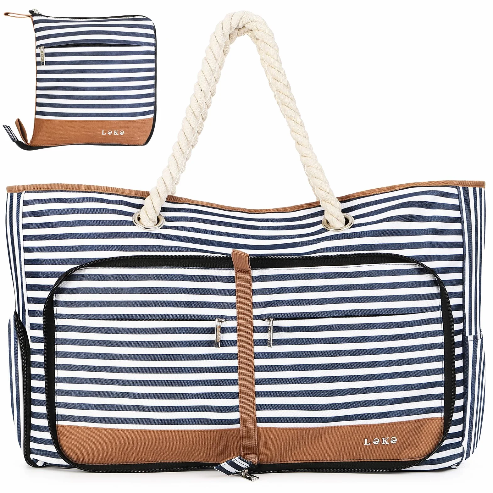 Bolsa de Playa Grande XXL con Cremallera para Mujer, Bolso Familiar Impermeable y Plegable, Tote Bag con Compartimento Húmedo, Zapatos y 8 Bolsillos