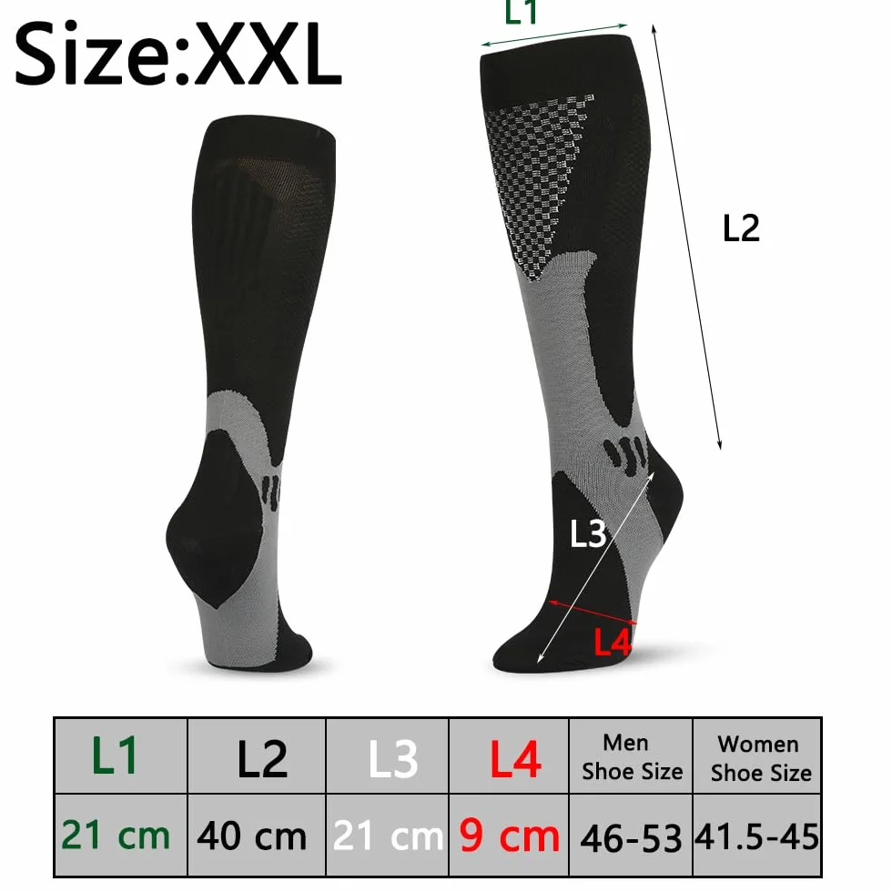 Calcetines de Compresión para Mujer y Hombre, 3 Pares, Largos Graduados para Deportes, Fútbol, Running, Pantorrillas Anchas