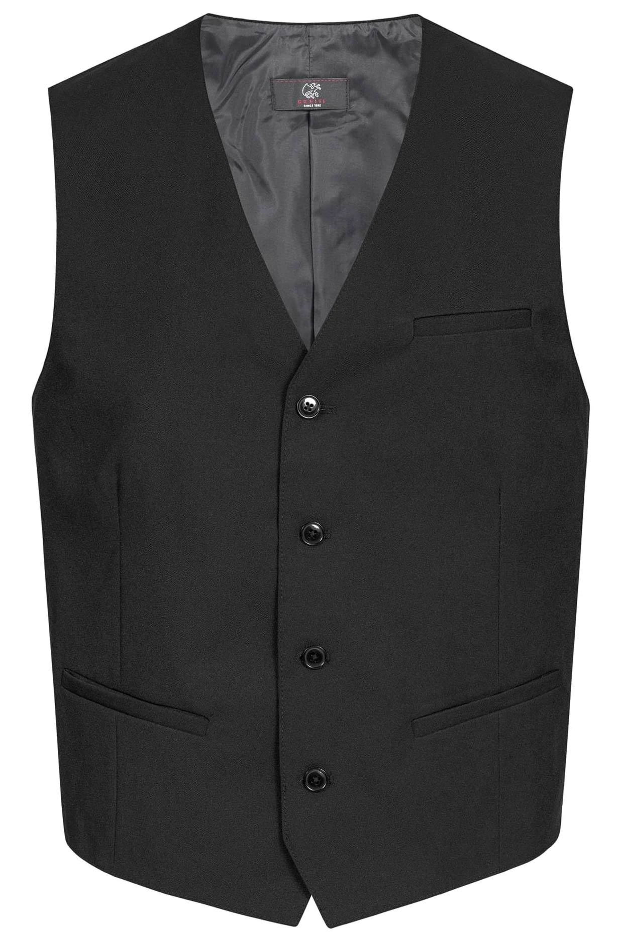GREIFF Chaleco moderno para hombre | 4 botones | 4 bolsillos | corte regular | forrado | color: negro, Negro , 50