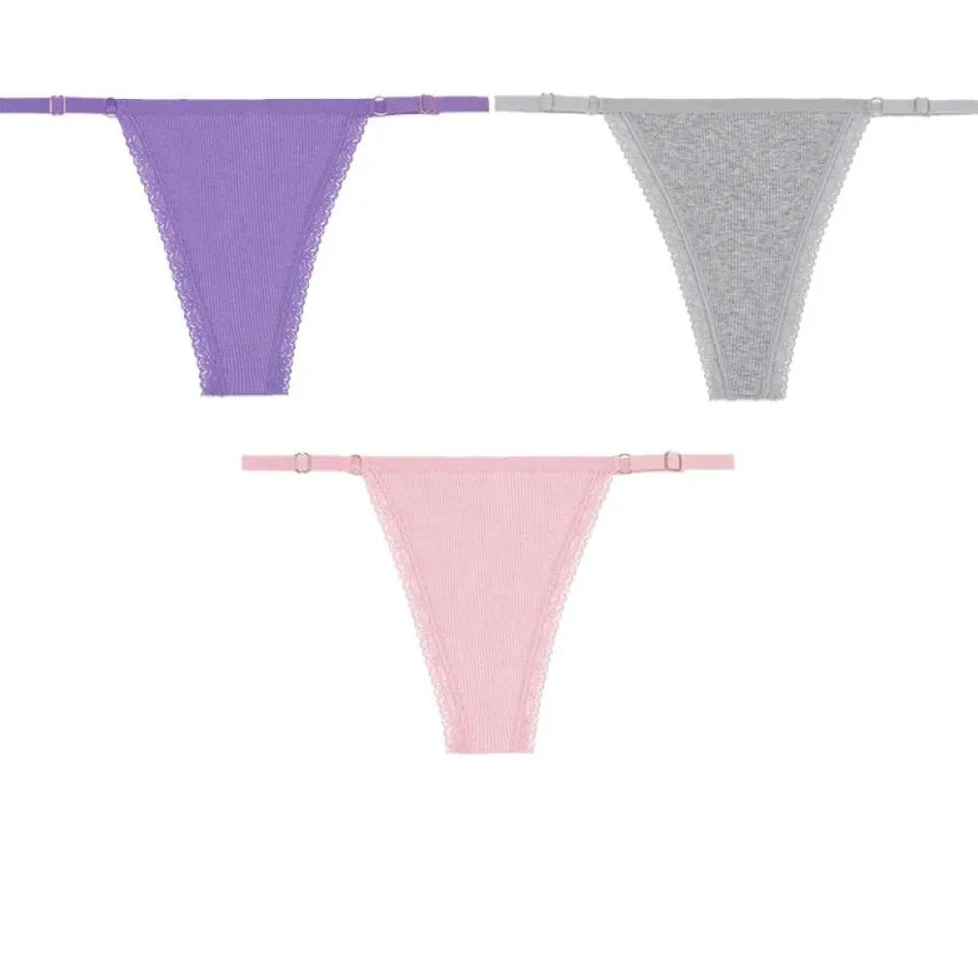 Cinturones Tirantes Tangas de Mujer 3 Piezas/Set Ropa Interior de Mujer con Encaje de Empalme Cinturón Ajustable Bragas de algodón con Espalda en T Bikini Ropa Interior transpirabl