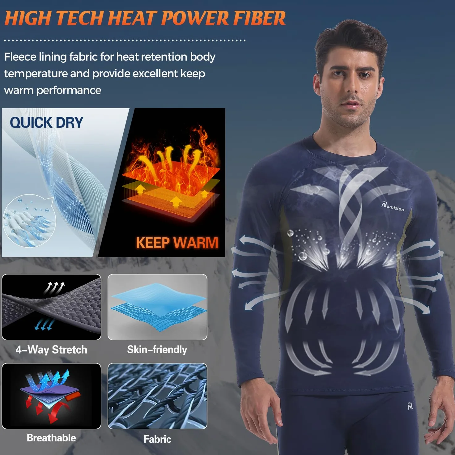 romision Ropa Interior térmica para Hombre, Ropa Interior Funcional, Forro Polar Interior, Ropa Interior de esquí, Conjunto de Ropa Interior térmica Suave