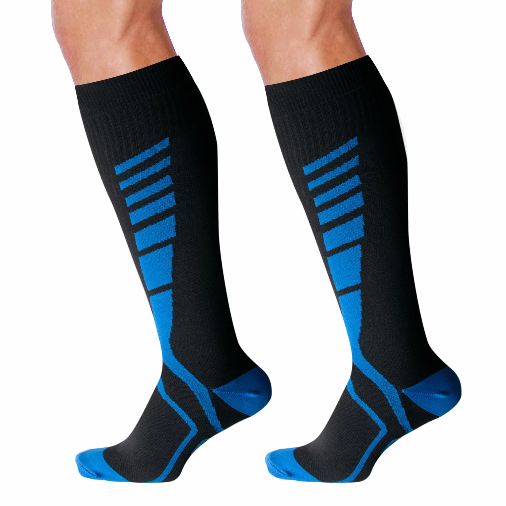 Calcetines de Compresión Graduada Hasta la Rodilla para Hombres y Mujeres L/XL Negro Azul