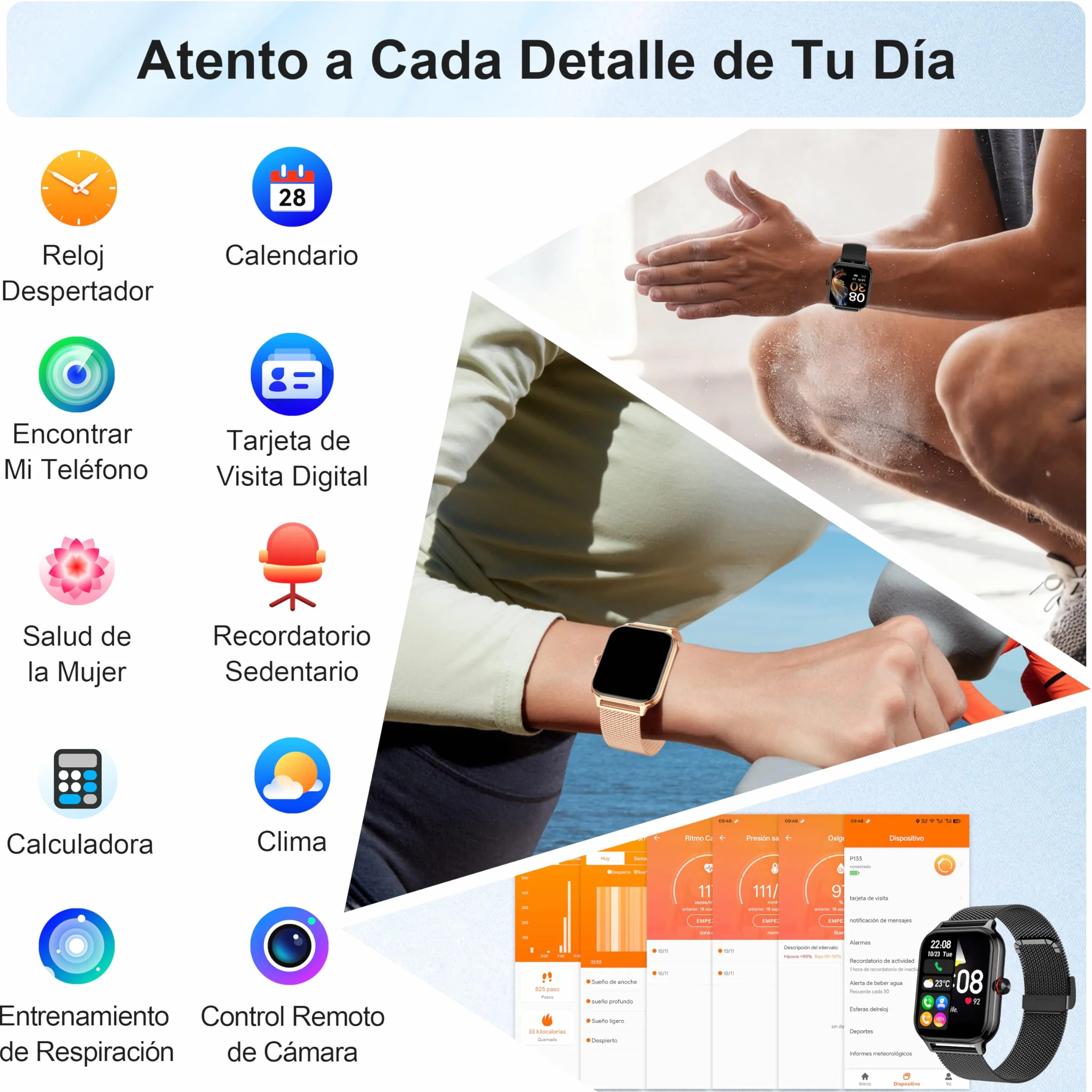 LODIMEKE Reloj Inteligente Mujer Hombre con Llamadas AI Voz y Whatsapp, 1.96" Smartwatch Monitor de Presión Arterial/SpO2/ Sueño/Podómetro/ 100+ Deportes, Pulsera Regalo iOS Android
