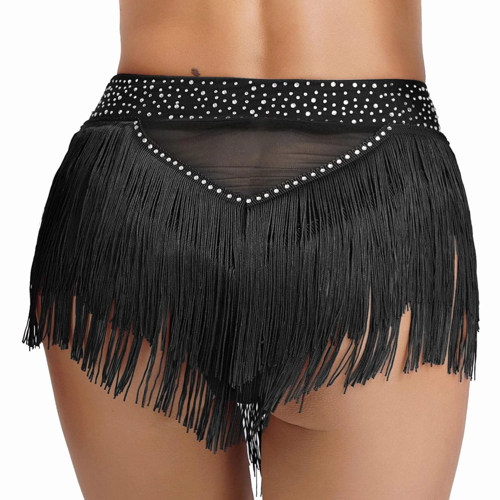 Pantalones cortos brillantes de mujer con borlas para tango latino y danza del vientre