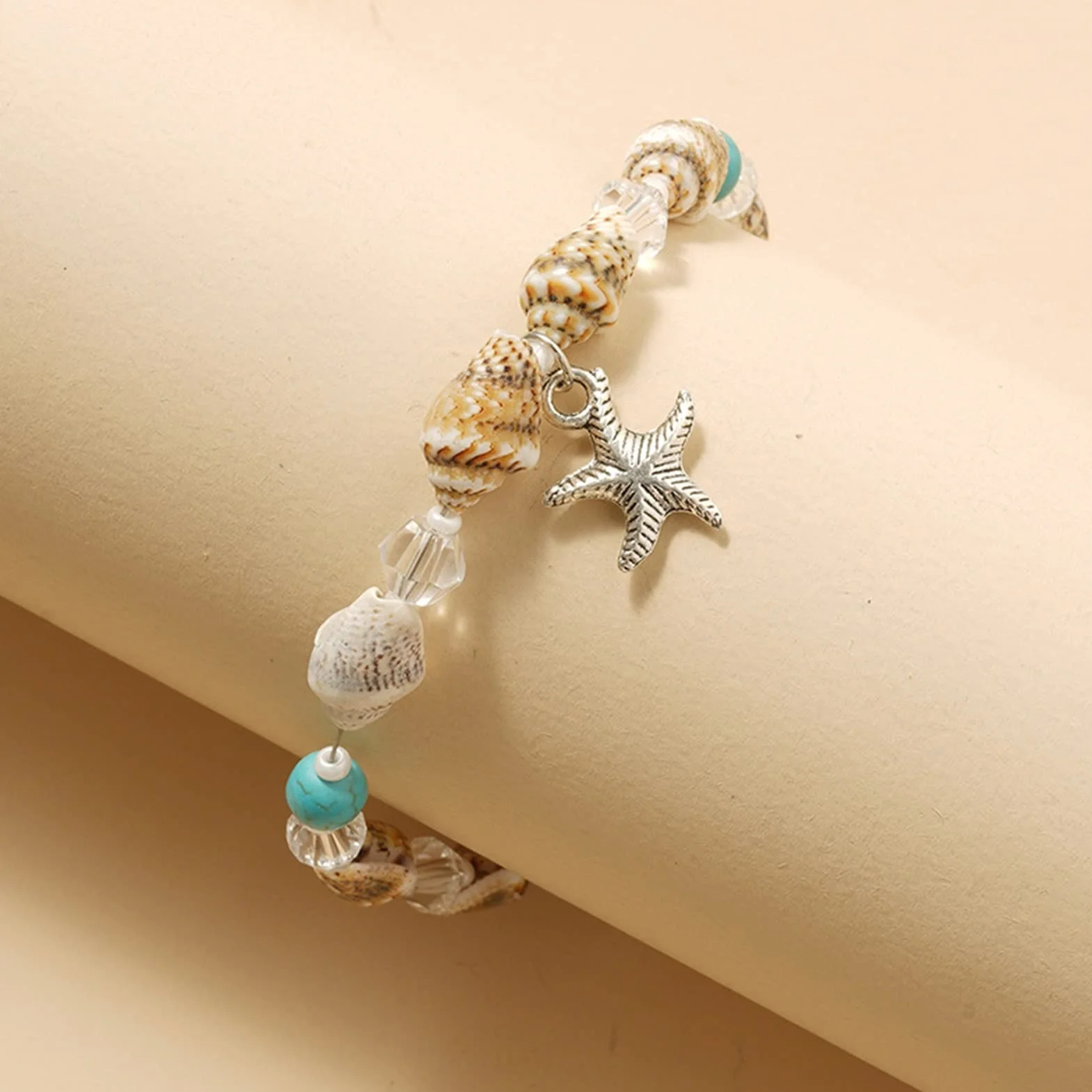 LNNSHX Tobilleras Joyería Concha Tobillera Cuentas De Arroz Perla Cristal Océano Estrella De Mar Tobillera Señora Joyería Tobilleras Ajustables Pulseras