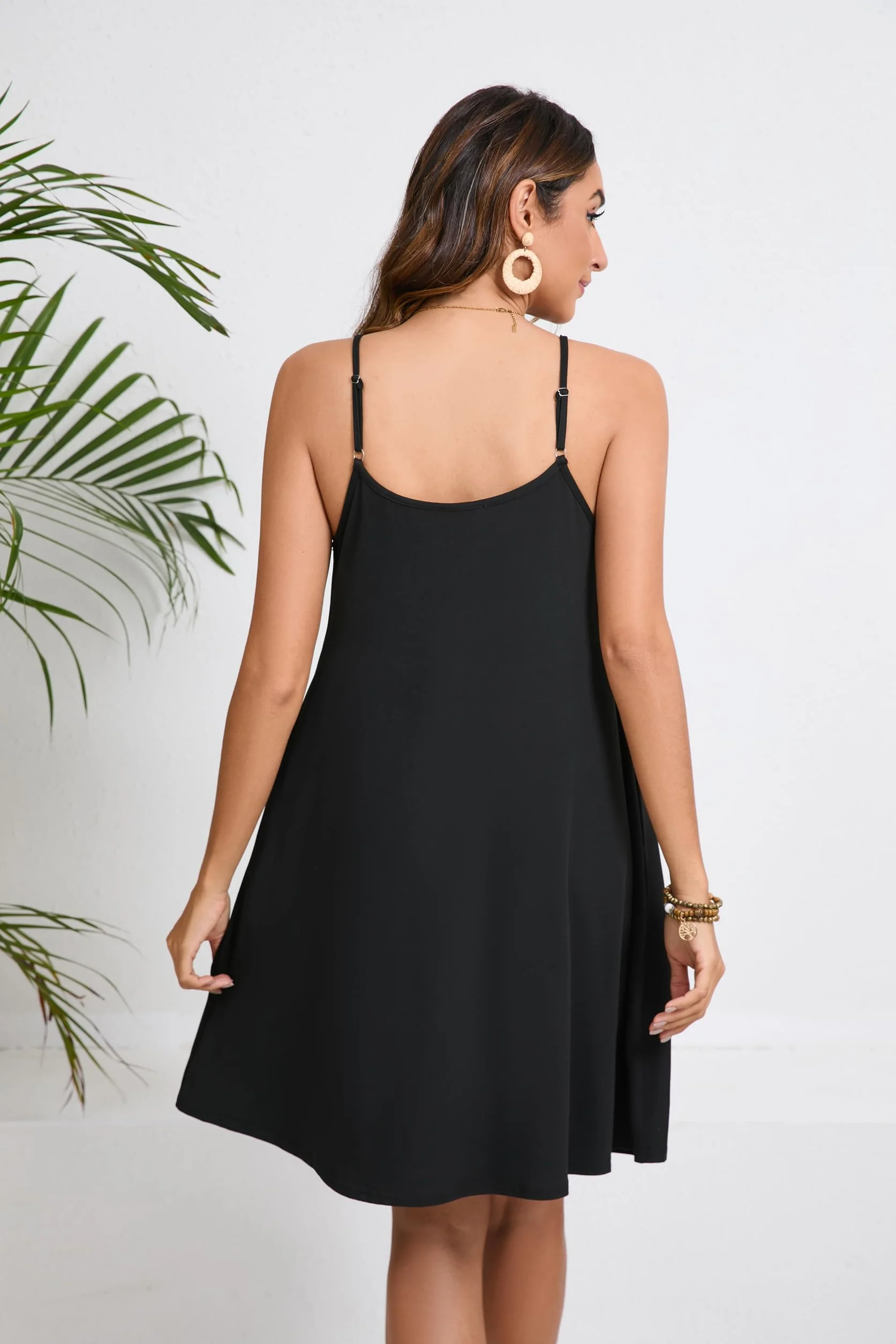 Enmain Mujer Vestidos Verano Floral Sin Mangas Vestido de Playa hasta la Rodilla Casual Cuello en V Tirantes de Espagueti Vestidos con Bolsillos para Fiesta Hawai Vacaciones S-2XL
