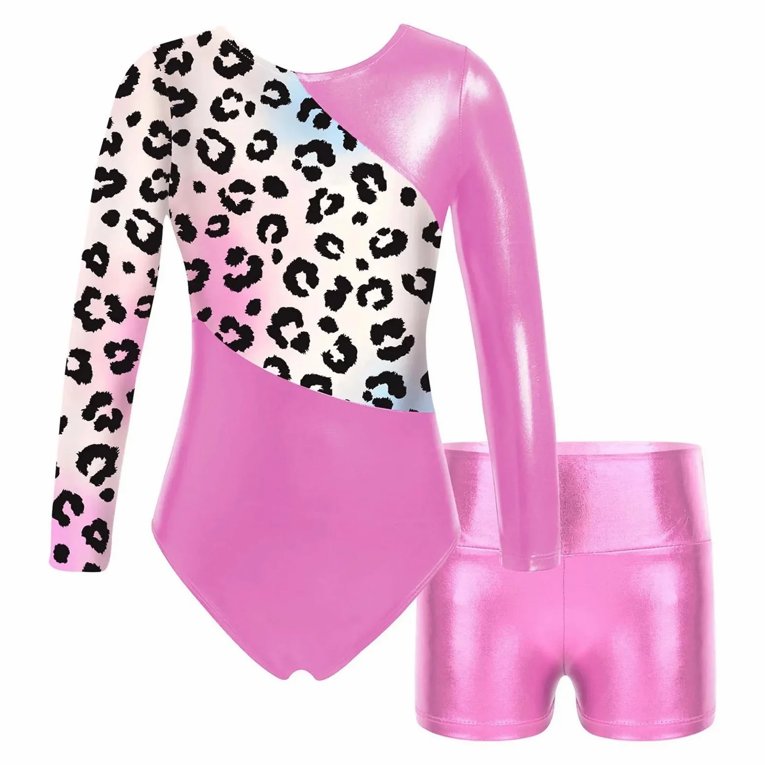 Maillot Gimnasia Ritmica Body de Leotardos de gimnasia for niñas, conjunto de baile de Ballet de manga larga bronceado, mono de entrenamiento de patinaje artístico con pantalones cortos(Blue,6)