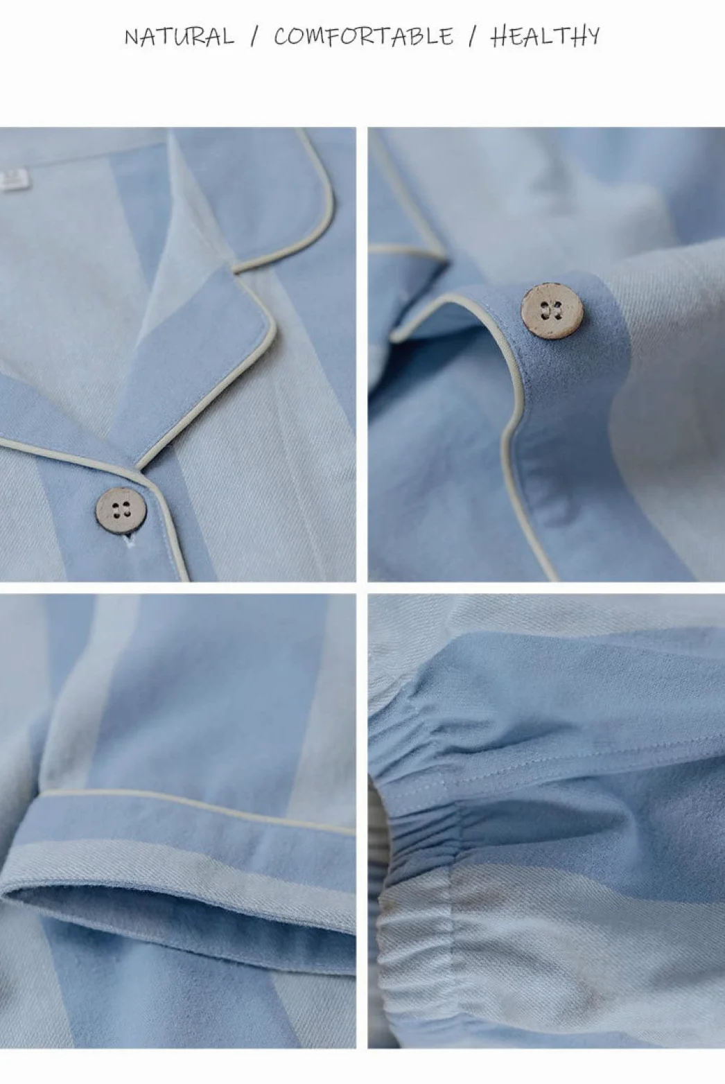 Conjunto De Dos Piezas De Pijama De Algodón para Mujer, Traje De Manga Larga para El Hogar De La Pareja, Felpa Cepillada De Algodón Hecha A Mano,Lake Blue,M (Peso 100-120 Catties)