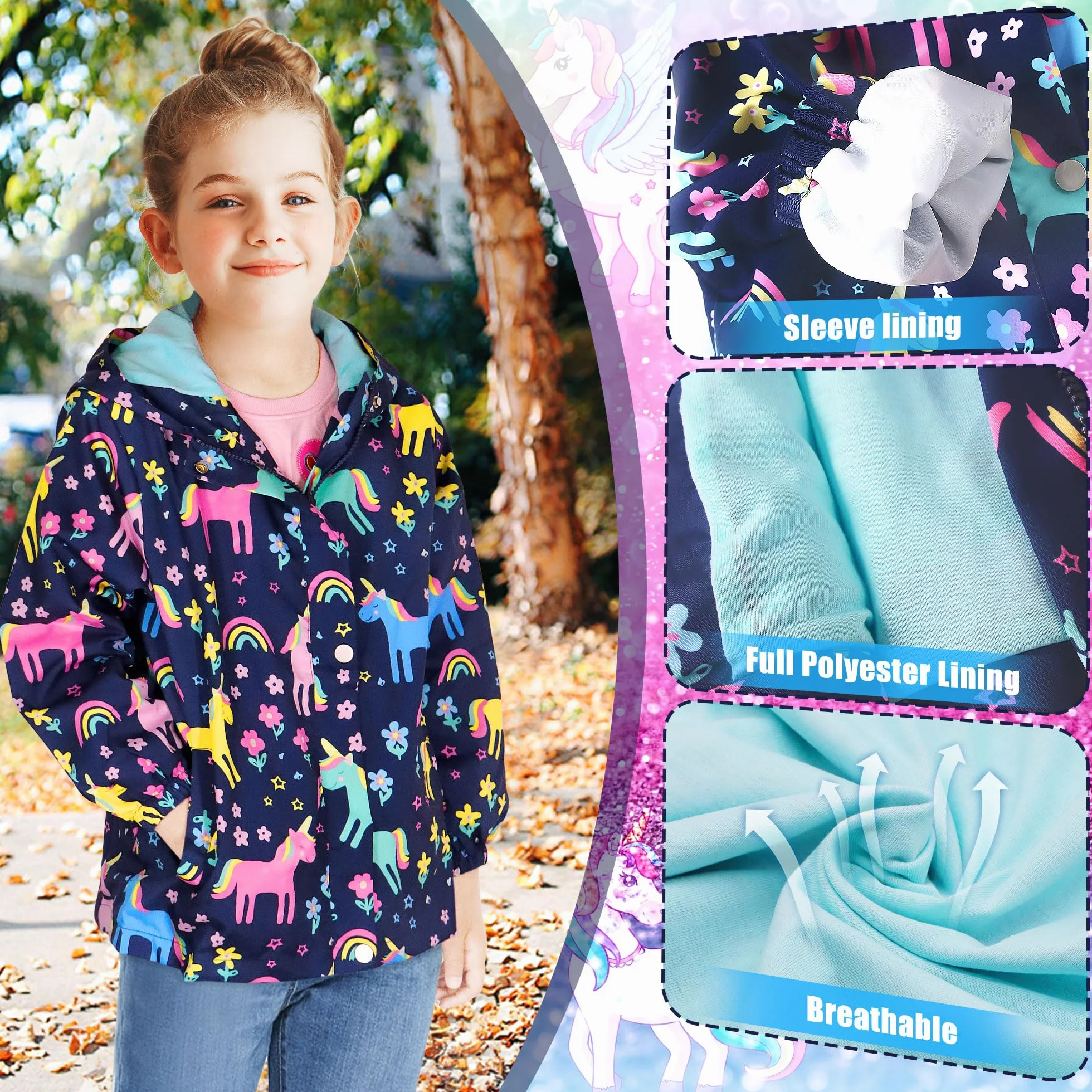 JinBei Chaqueta Impermeable con Capucha para Niños Chubasquero Transpirable de Manga Larga al Aire Libre Deportivo Softshell Abrigos Ligeros con Forro Blando Niño Niña Edad 2-10 Años