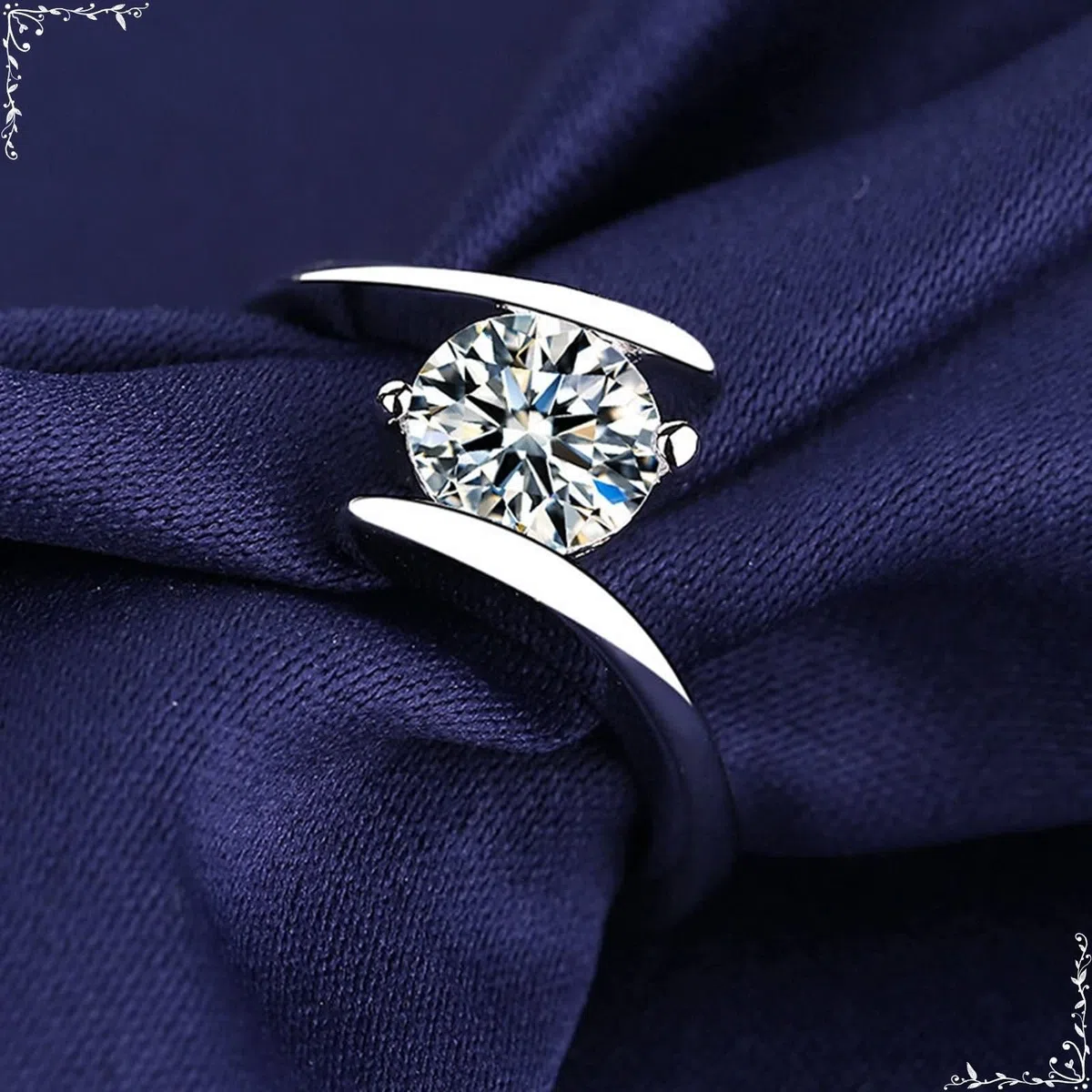 Anillo Compromiso Oro Blanco de 9 Kilates / 14 Kilates / 18 Kilates para Mujer, Redondo Solitario con Moissanita de 0.5ct, Anillos de Alianzas Mujer Plata