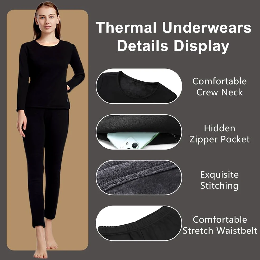 Ropa Interior Calefaccionada para Mujeres, Camiseta Y Pantalones Térmicos Eléctricos con 52 Zonas De Calefacción Y 3 Configuraciones De Temperatura para Esquiar