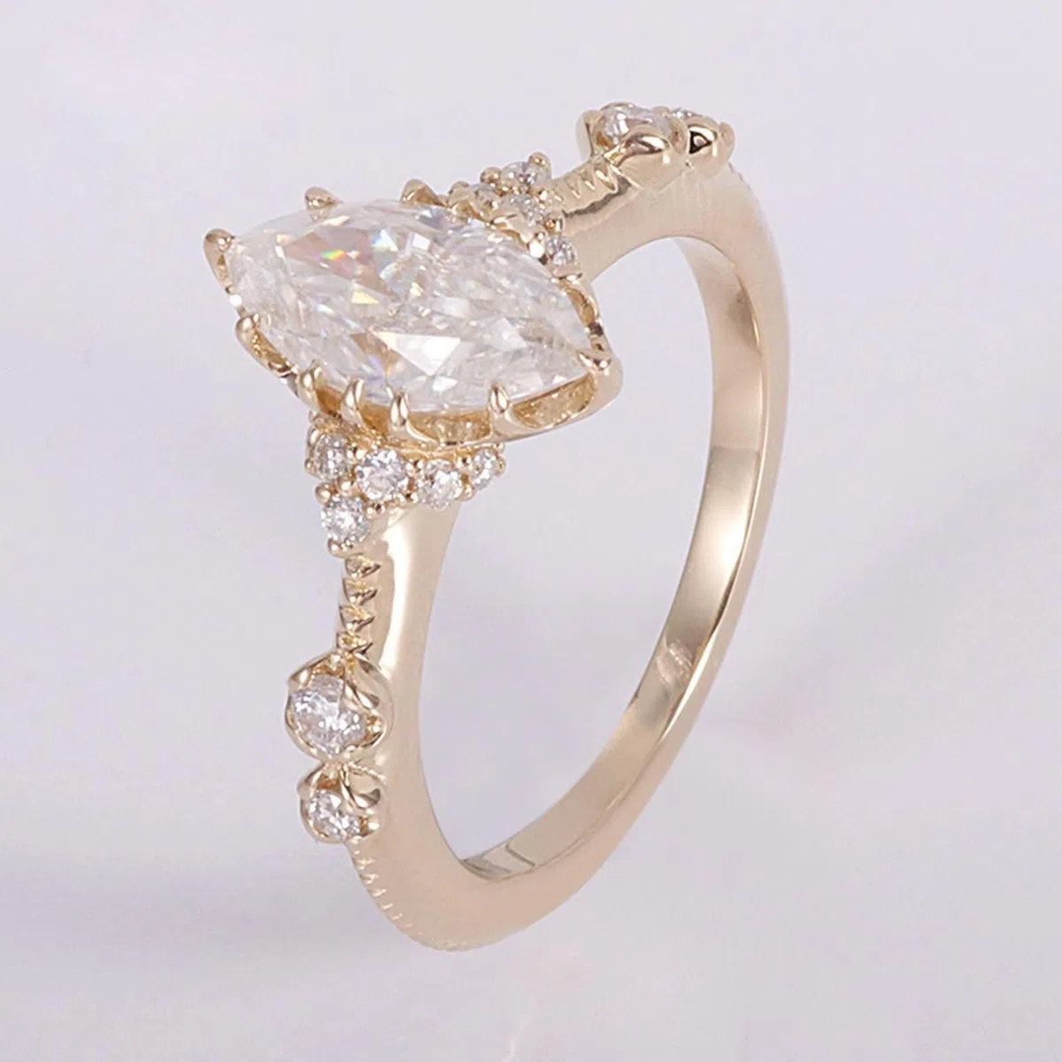 Anillo de oro para mujer 585 de oro auténtico de 14 quilates, anillos de parejas, blanco moissanita, marquesa, anillo de boda con forma de marquesa con moissanita, anillo para mujer