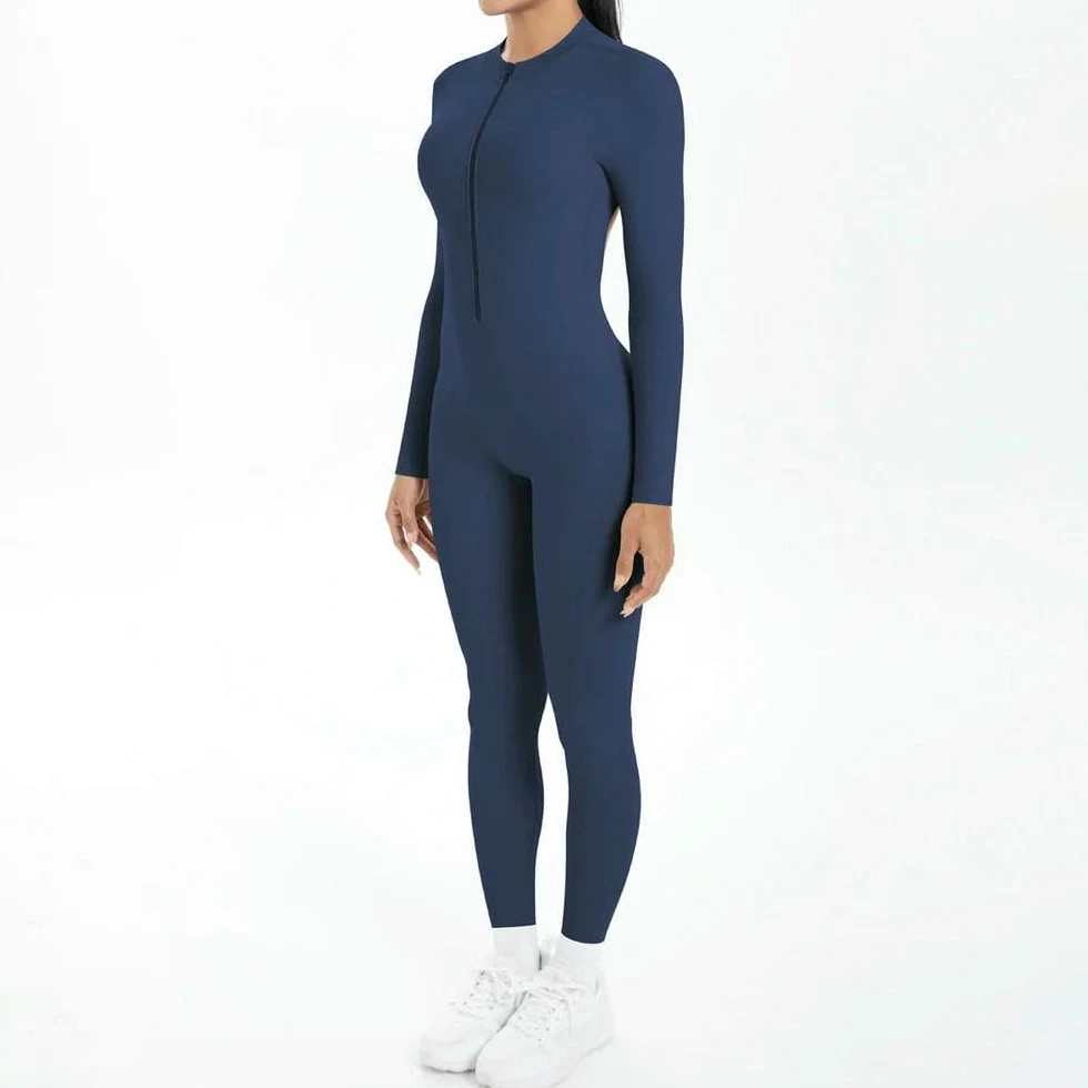 GLDFW - Body sólido para mujer, sin espalda, manga larga, cremallera, para yoga, entrenamiento, deportes, fitness, conjunto de ropa