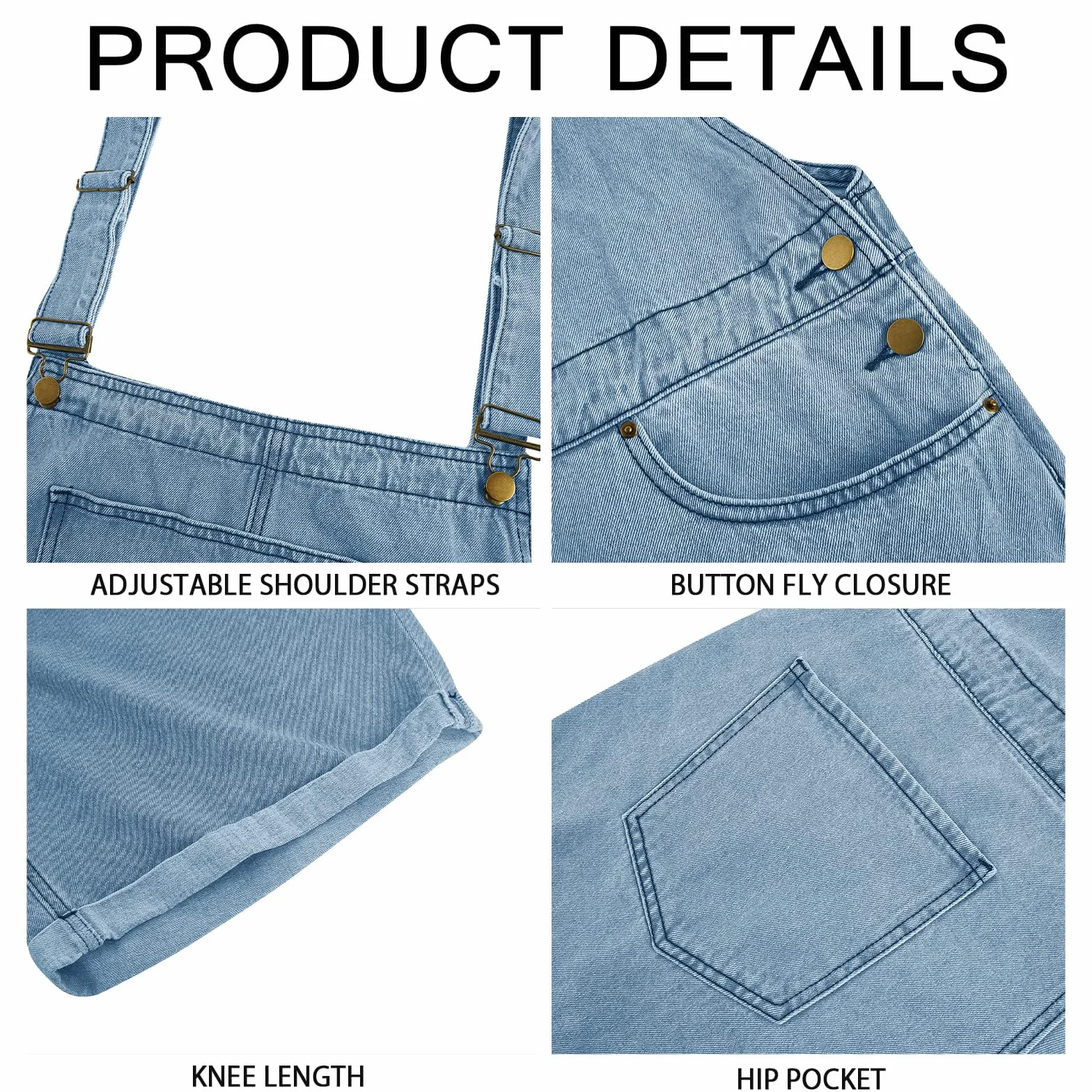 Peto de algodón para hombre, pantalones vaqueros cortos de trabajo, corte holgado, mono vaquero con bolsillos