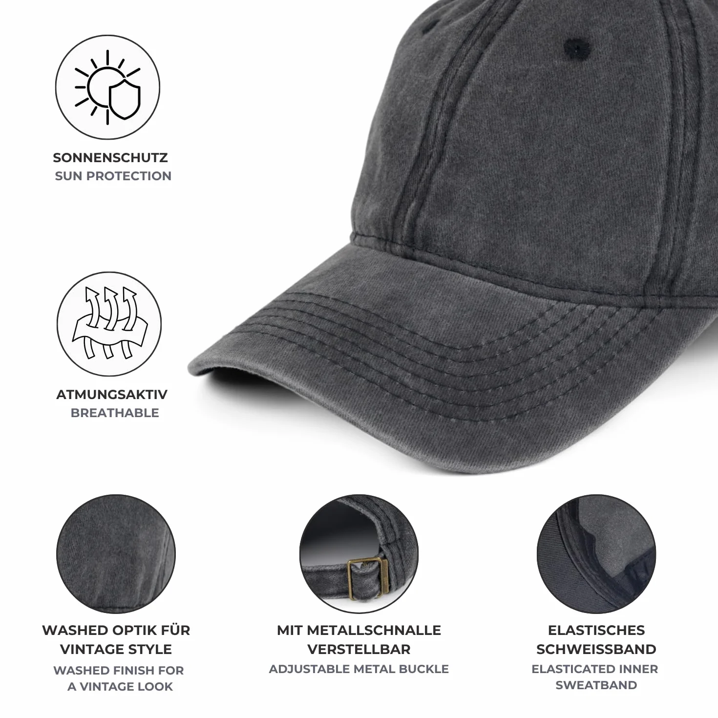 styleBREAKER Gorra Vaquera Vintage 6 Paneles Estrella Camuflaje Número 52 Cosido Apariencia desgastada Gorra Béisbol Ajustable Unisex