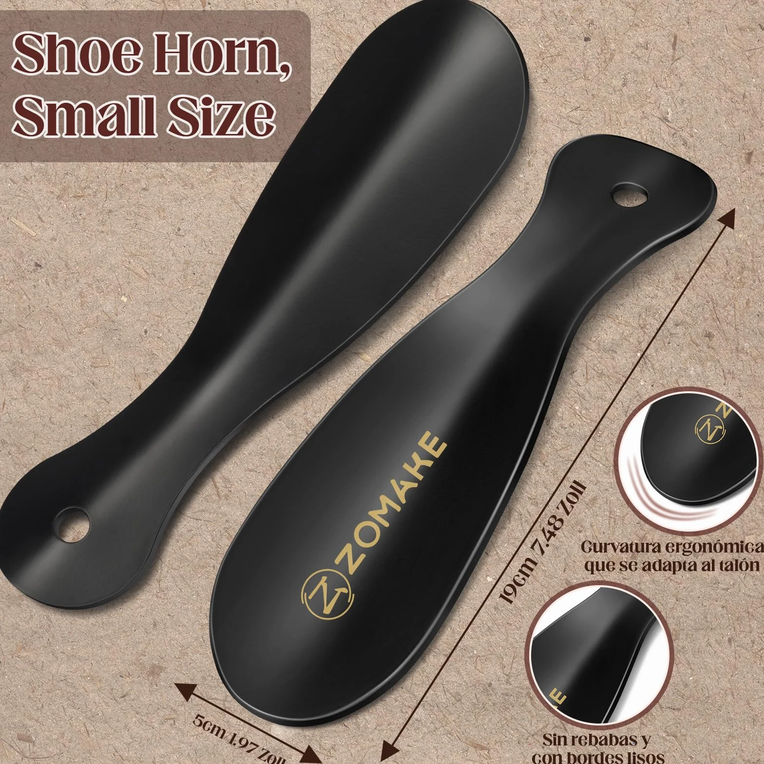 ZOMAKE Calzador de Zapatos Metálico 19cm Acero Inoxidable 2 Piezas