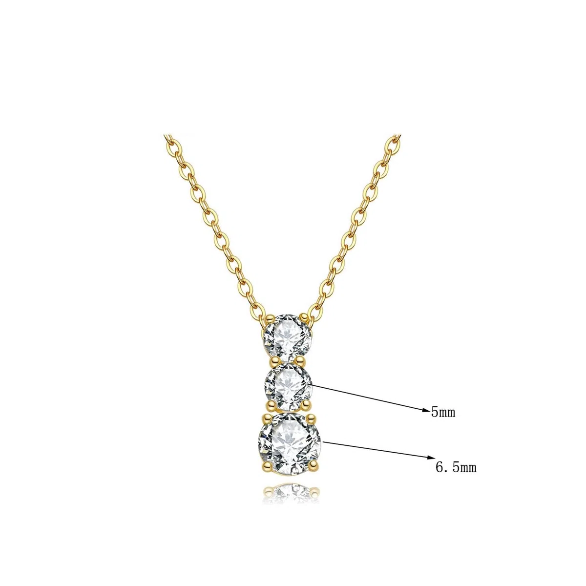 Wycian Collares de moissanita para mujer, collar de San Valentín de tres piedras para mujer, 40 + 5 cm