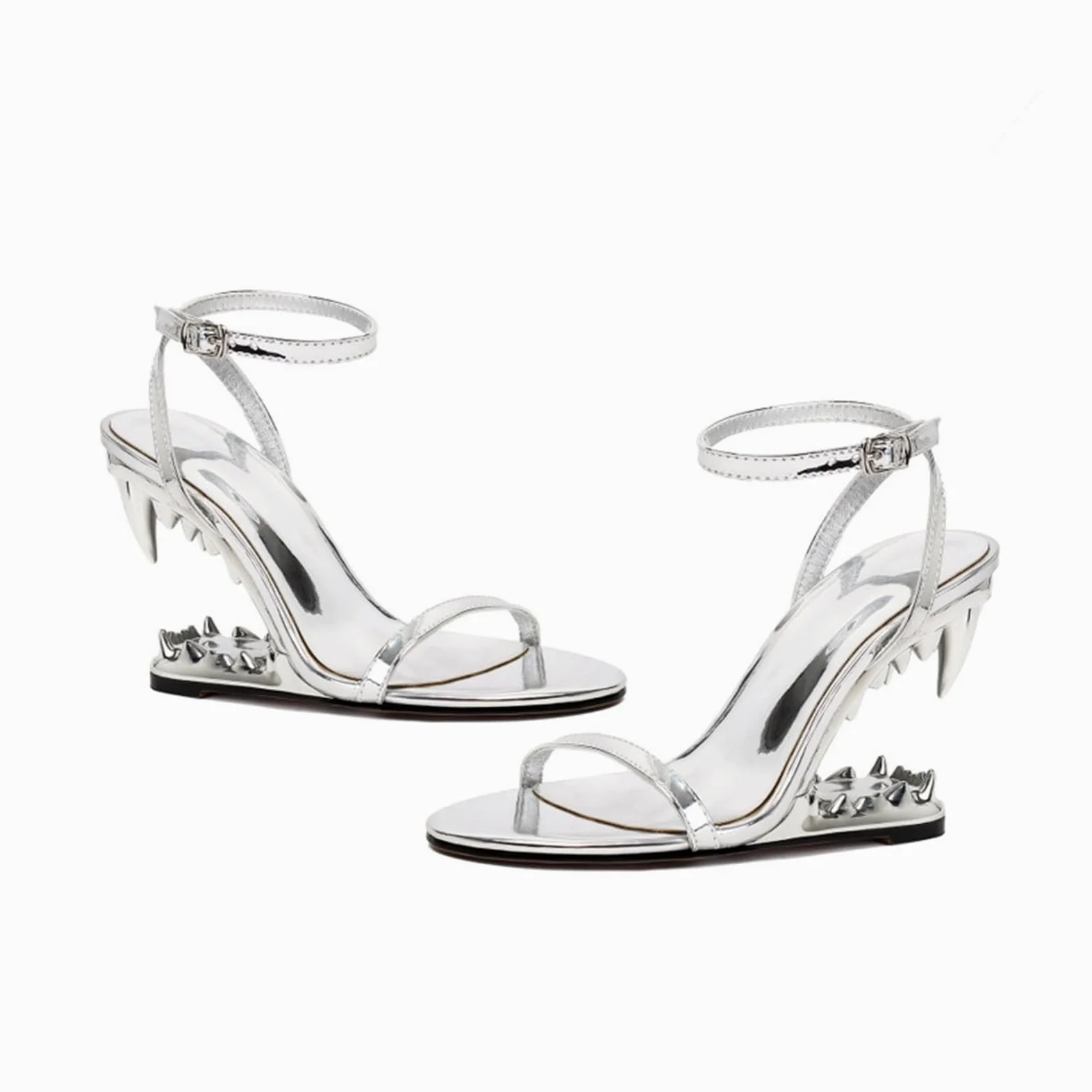 Sandalias de Cuña con Tira al Tobillo Para Mujer Sandalias de Tacón Alto con Diseño de Tacón en Forma de Dientes Zapatos de Tacón Elegantes Para Fiestas y Graduaciones