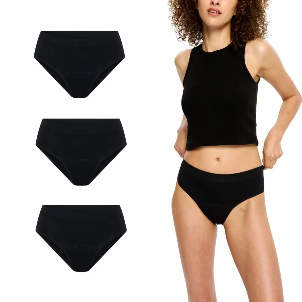 Modibodi Bragas Menstruales Mujer Sin Costuras Elásticas Flujo Medio Absorción 30ml Protección Cómoda Discreta Negro