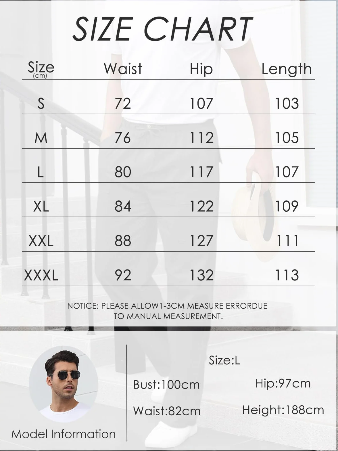 Pantalon Lino Hombre Pantalones Holgados de Ocio Pantalones Ligeros de Verano para Hombre con Bolsillos, Cintura Elástica y Cordón