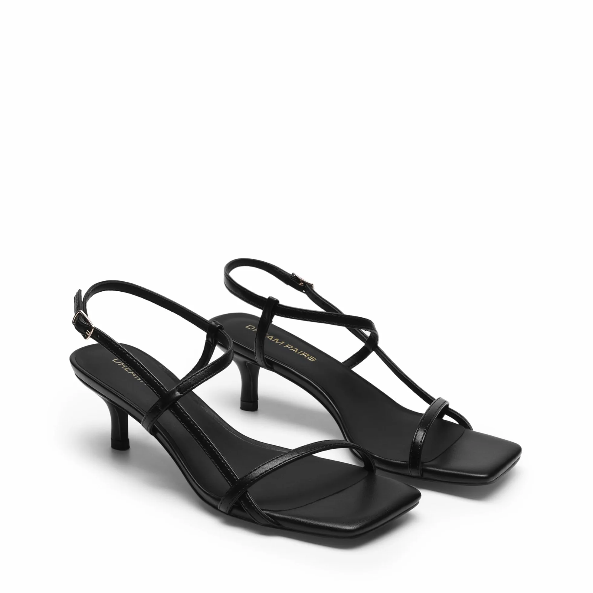 DREAM PAIRS Sandalias de Tacón Bajo con Punta Abierta y Correa al Tobillo para Mujer