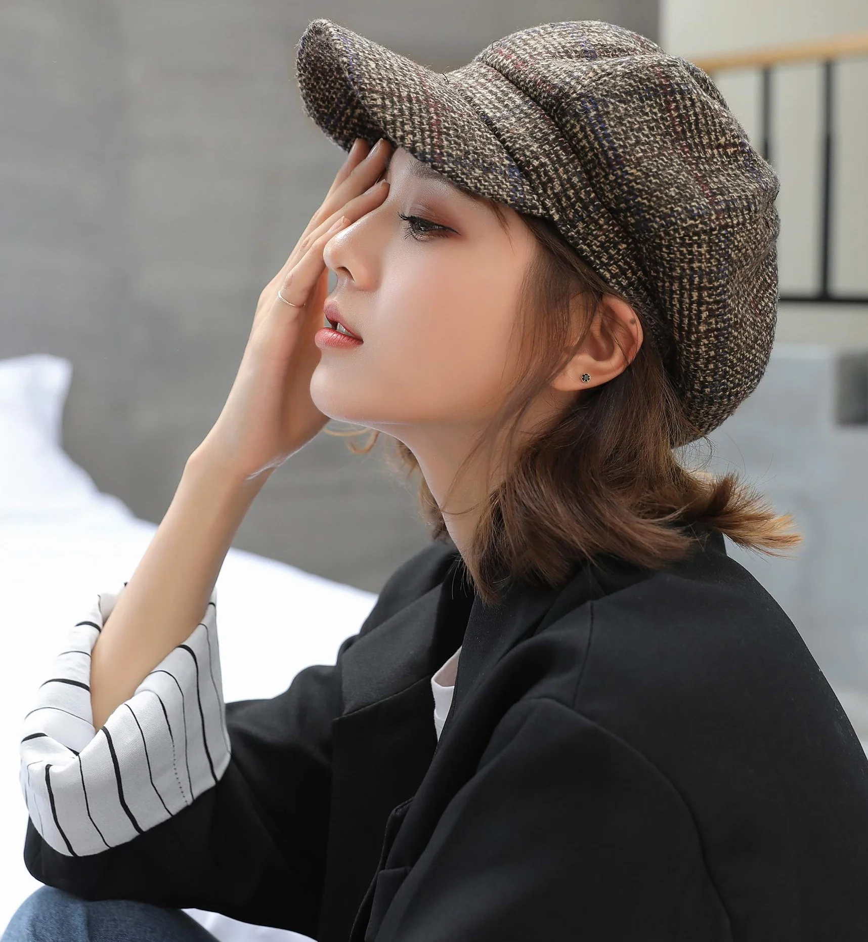 Superora Boinas Mujer Francesa Vintage Sombreros de Mujer Fiesta Invierno Clásico Gorro Caliente Beret Francés Beanie Cozy Enrejado