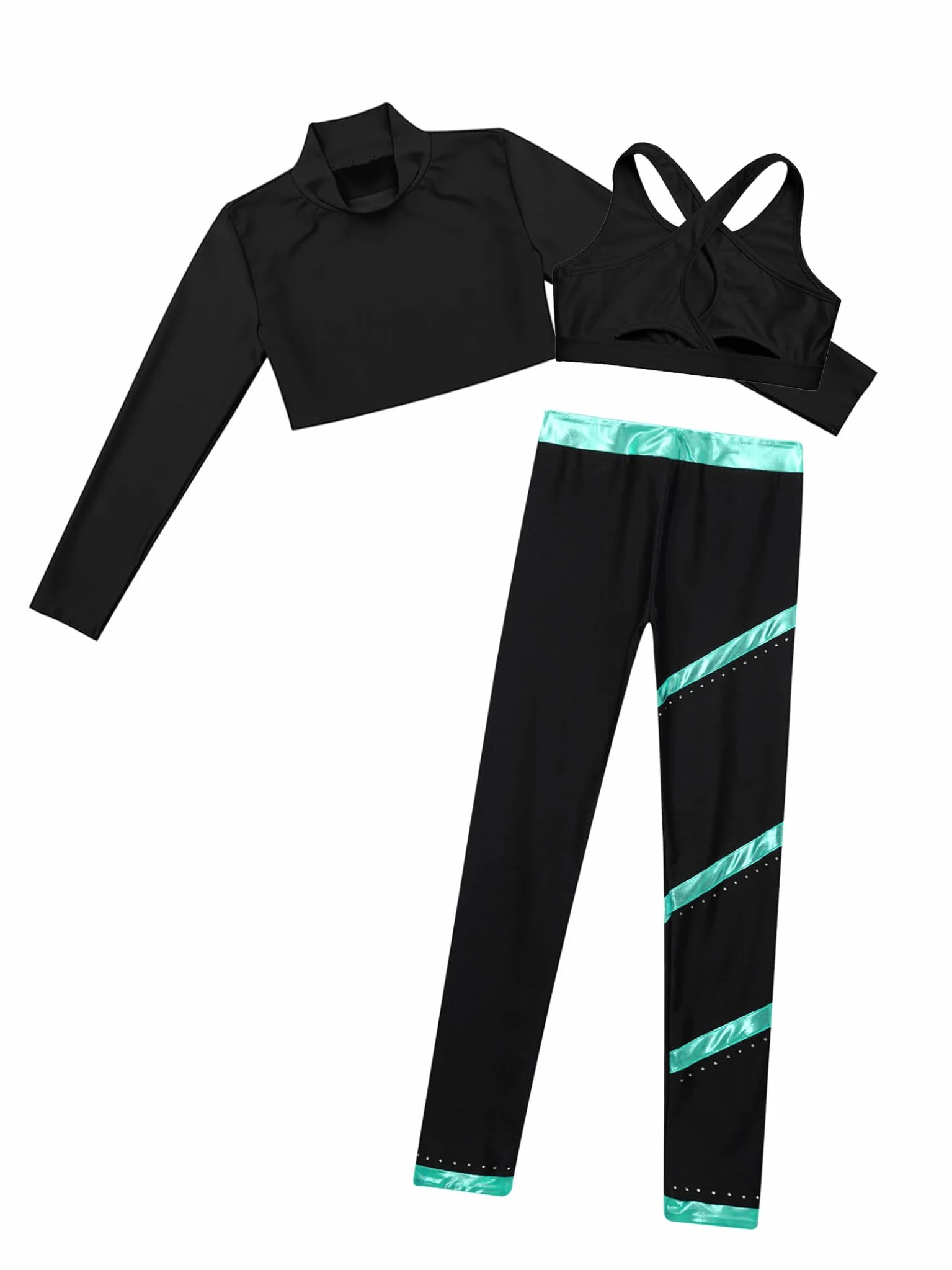 Hip Hop Street Dance Ropa Conjunto Niños Niñas Manga Larga Top Camiseta Sin Vientre Con Sujetador Deportivo Cruzado Rayas Pantalones Yoga Ropa Deportiva
