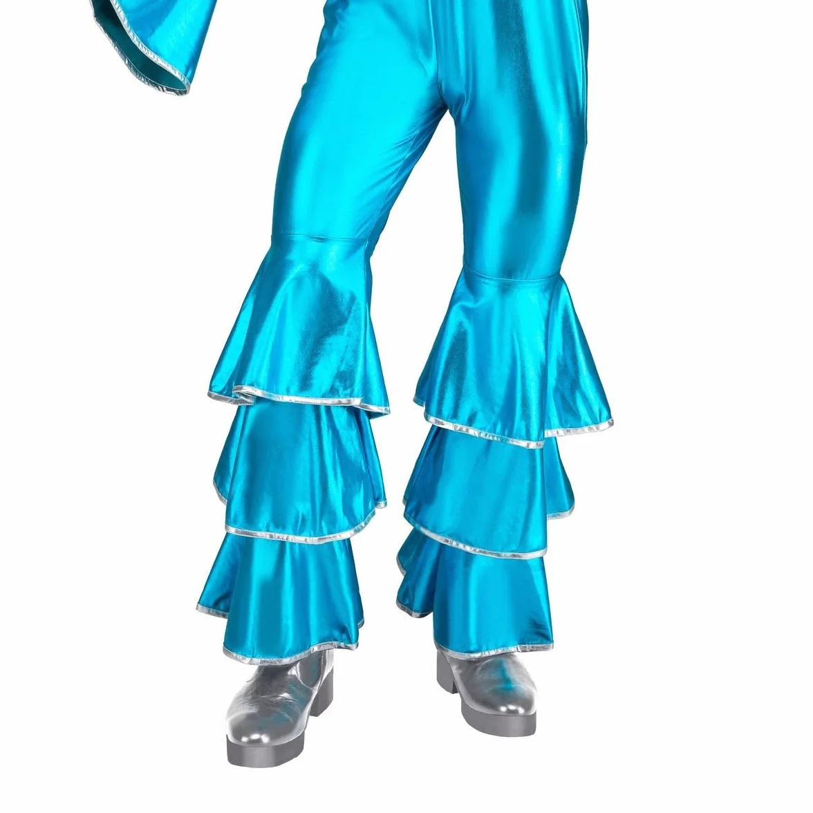 My Other Me Disfraz Disco Hombre Mono Azul Brillante Mangas Pantalones Acampanados Volantes Plateado
