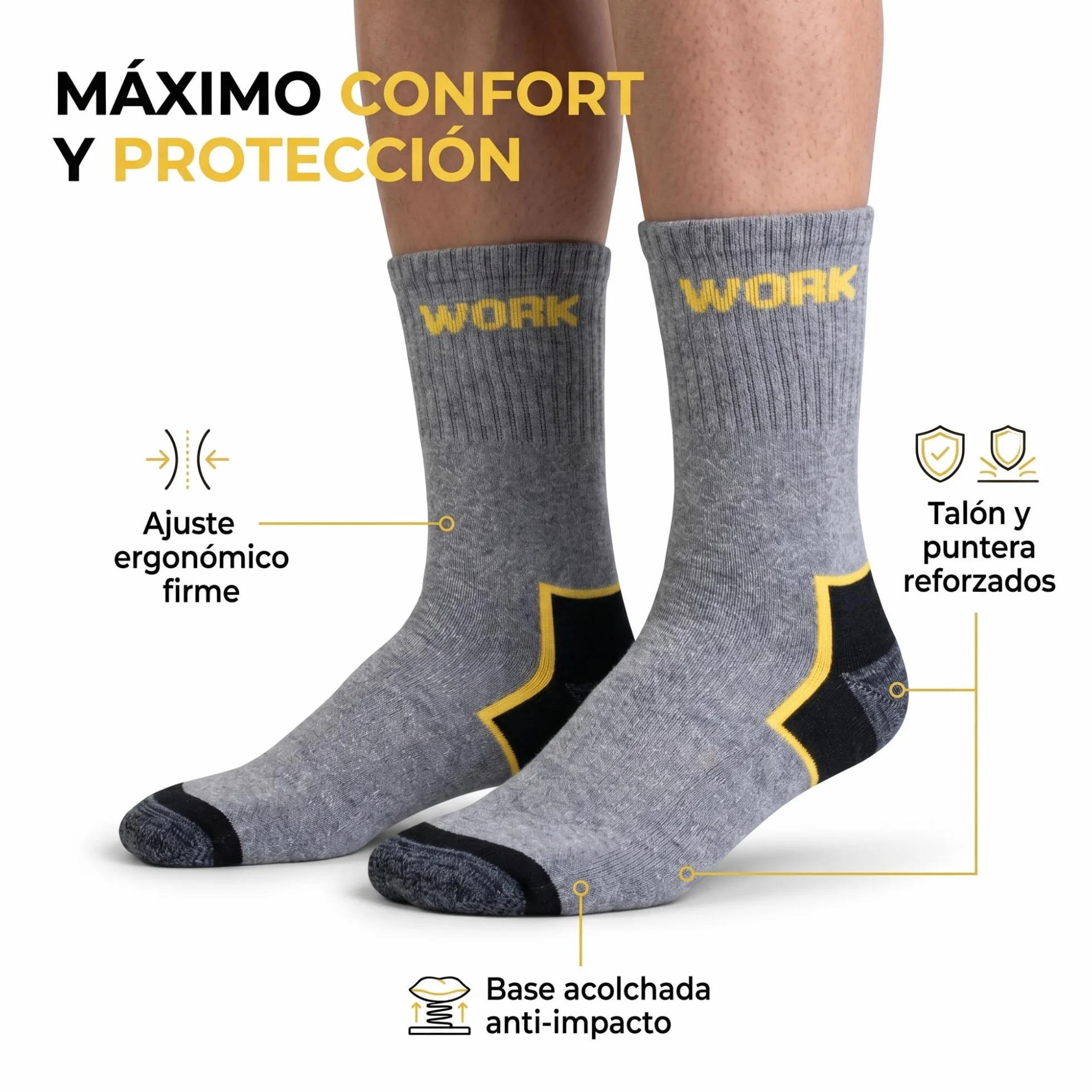 Calcetines Trabajo Hombre Reforzados, Calcetines con Base Acolchado para largas jornadas, Algodón con Talón y Punta Reforzados, Surtido, Calcetines Work Interior Suave y Transpirables.