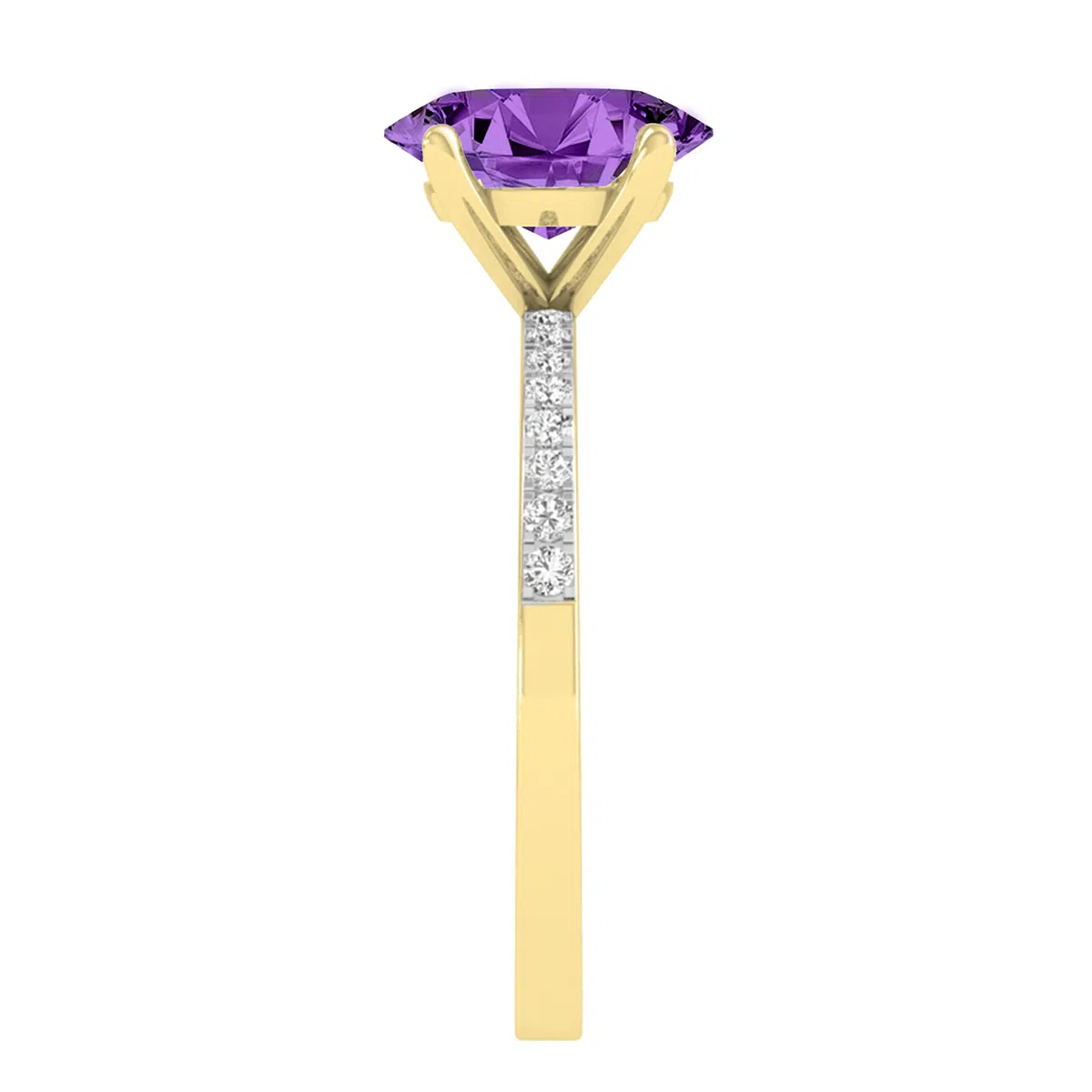 Dazzlingrock Collection Anillo de compromiso de oro amarillo de 14 quilates con piedras preciosas ovaladas y diamantes blancos redondos de 9 x 7 mm para mujer, Oro amarillo Amatista Diamante blanco