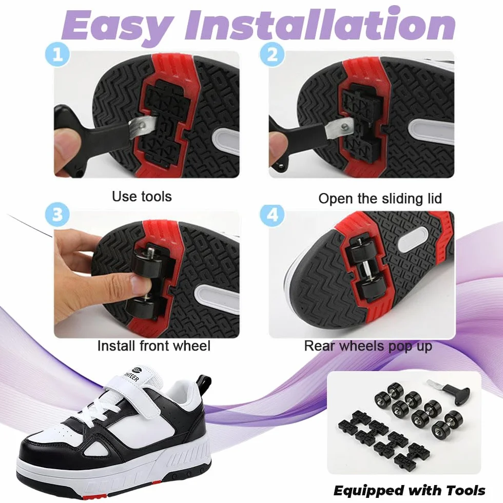 Zapatos con Ruedas Ajustables Niñas Niños, Zapatillas 2 en 1 Skateboarding Correr al Aire Libre