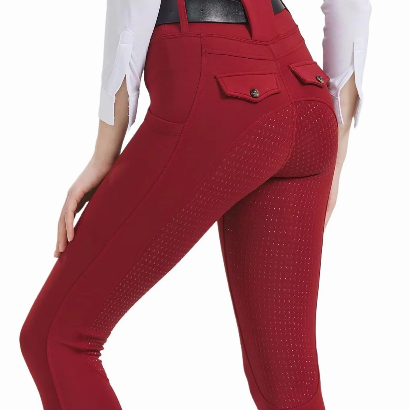 Mallas De Equitación For Mujer, Con Parche En La Rodilla, Pantalones, Entrenamiento Bolsillos Para Montar(L (55-60kg))