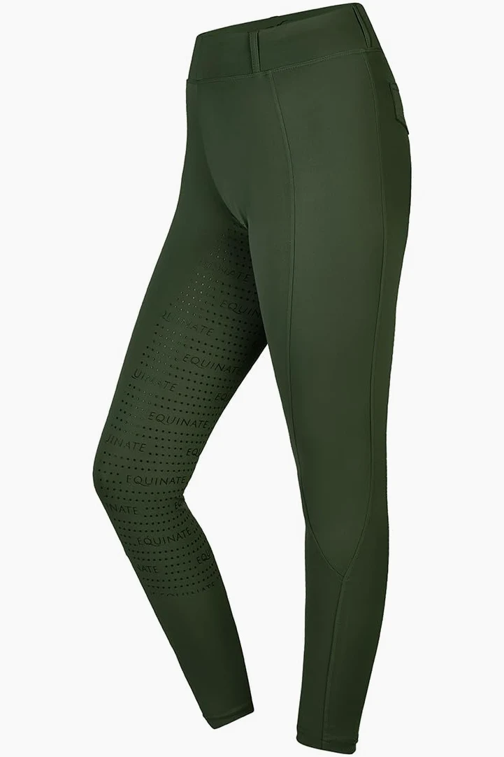 Equinate Leggings de equitación para mujer Myla, cómodos pantalones de equitación con ribete completo, para teléfono móvil y trabillas para cinturón, transpirables, elásticos, antideslizantes