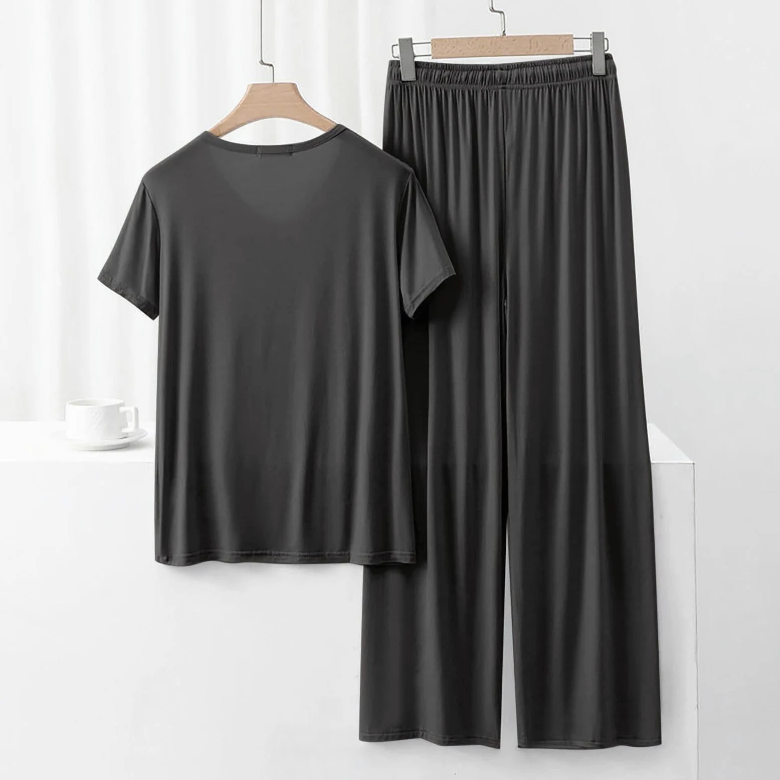 Pijama de mujer de verano corto sexy, pijama para mujer, algodón muy grande | Noche de cuello sastre Camisas de noche Albornoces Caraco Talla Elástica Slacks Suave / Suave Conjunto Pijama Sudadero