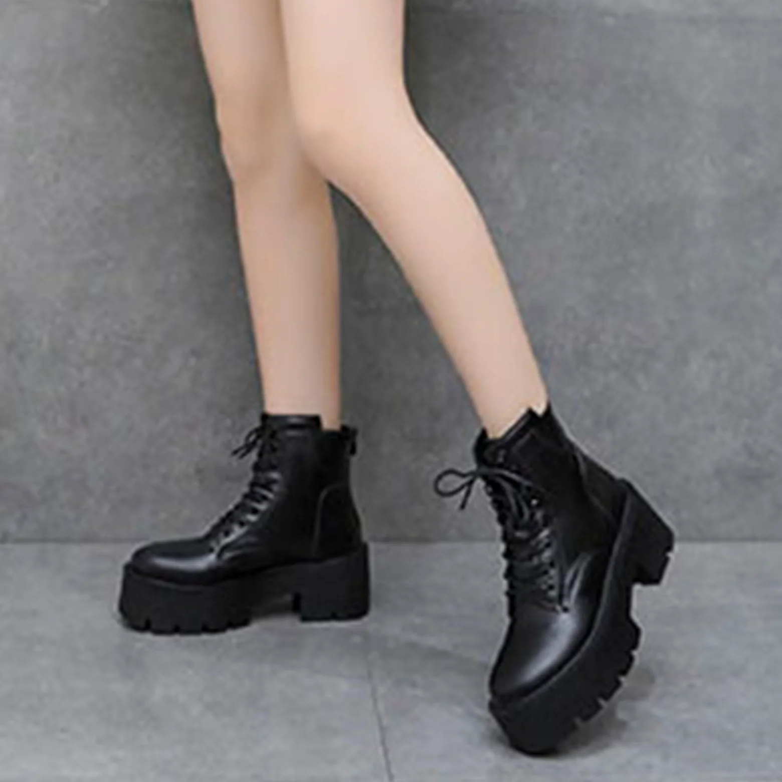 Genérico Botines Mujer Vestir con Cordones Plataforma Botas Punta Redonda Elegantes Zapatos Suaves Cómodas Caminar Bota Informales Antideslizantes Botin para Otoño Invierno Trabajo Paseo y Uso Diario