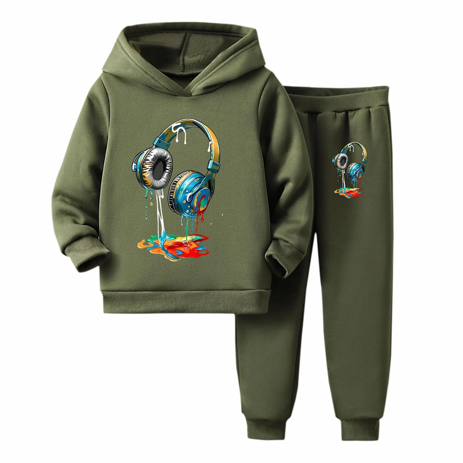 Chándal de invierno para niños, sudadera con capucha, pantalones de jogging, juego de 2 piezas