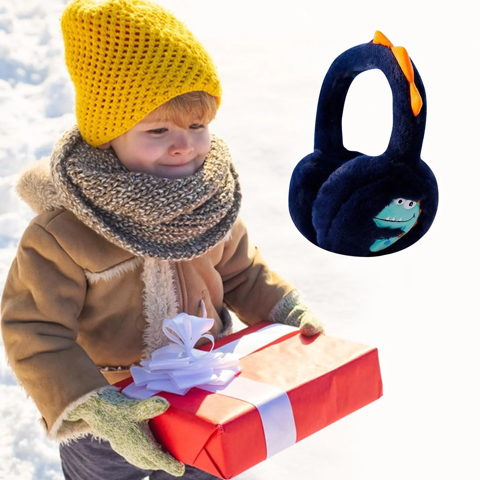 Nexoria Orejeras para niños, orejeras plegables para niños, orejeras de felpa de invierno, cálidas orejeras de dinosaurio con banda elástica, orejeras para niñas y niños