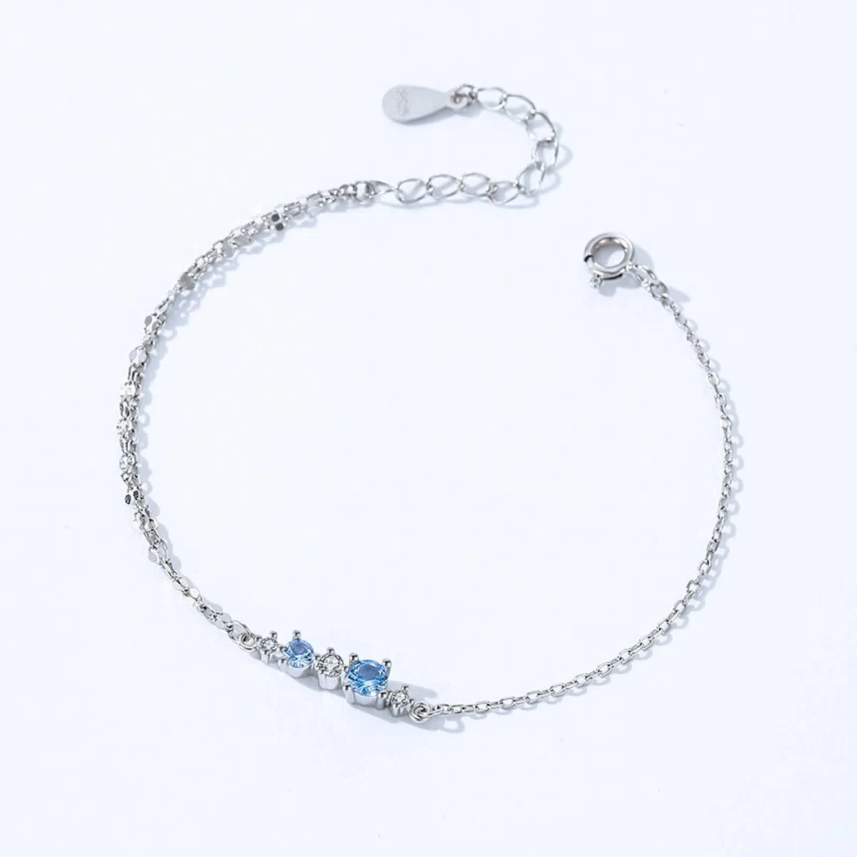 KnSam Pulsera de oro real de 18 quilates para mujer, cadena de 3 brazaletes con topacio azul, pulsera de moissanita, PT950
