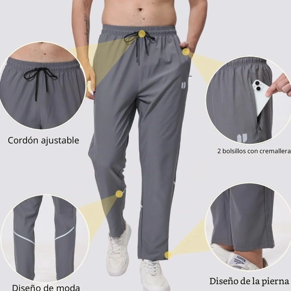 Pack 3 Pantalones Chándal Hombre Bolsillos Cremallera Elásticos