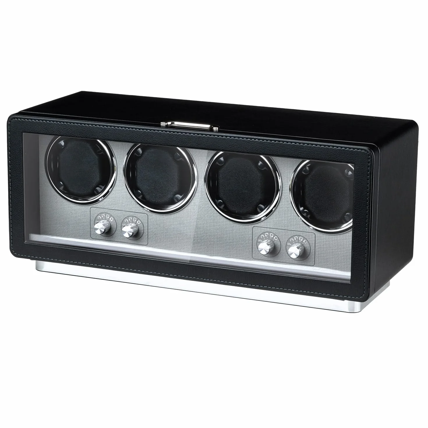 Mcbazel Automática Rectangular Piel sintética Caja enrolladora para 4 Relojes Motor ultrasilencioso 4 diales Pantalla LED 4 Modos rotación Negro