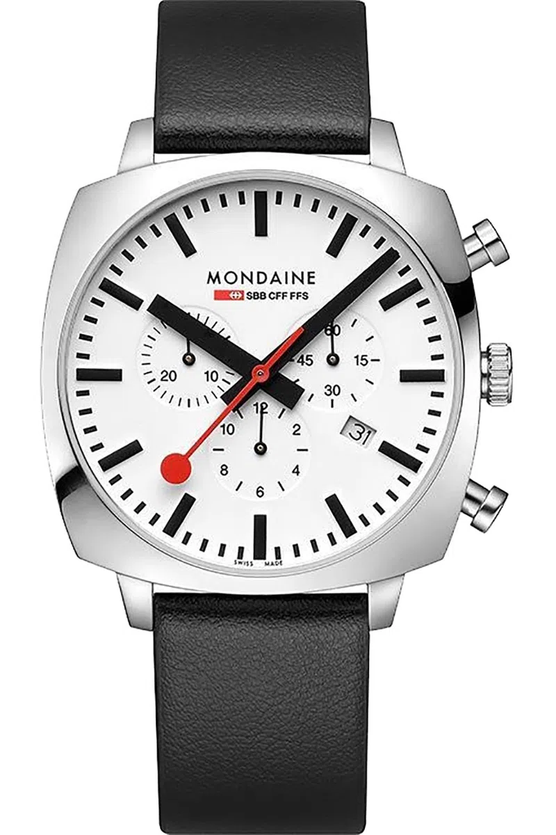 Mondaine Swiss Railways Grand Cushion - Juego de relojes de piel de uva vegana de 41 mm