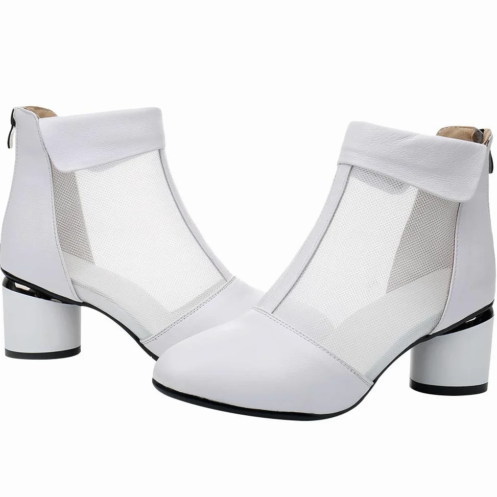 Mujer Elegante Talón de Bloque Botines Respirable Malla Ahuecado Verano Pumps Botas