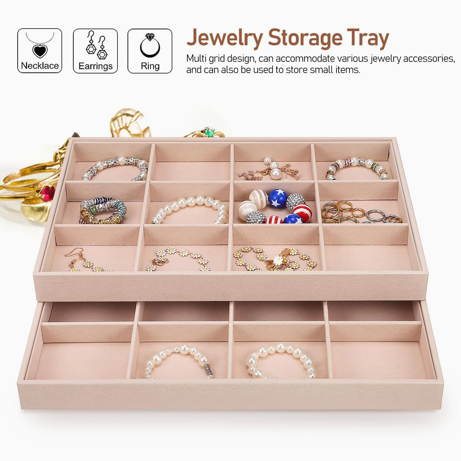 Bandejas para Joyas de Terciopelo 2 Unidades Organizador 12 Compartimentos Ajustables Bandeja para Exhibición y Almacenamiento de Anillos Collares y Pulseras Uso Doméstico y