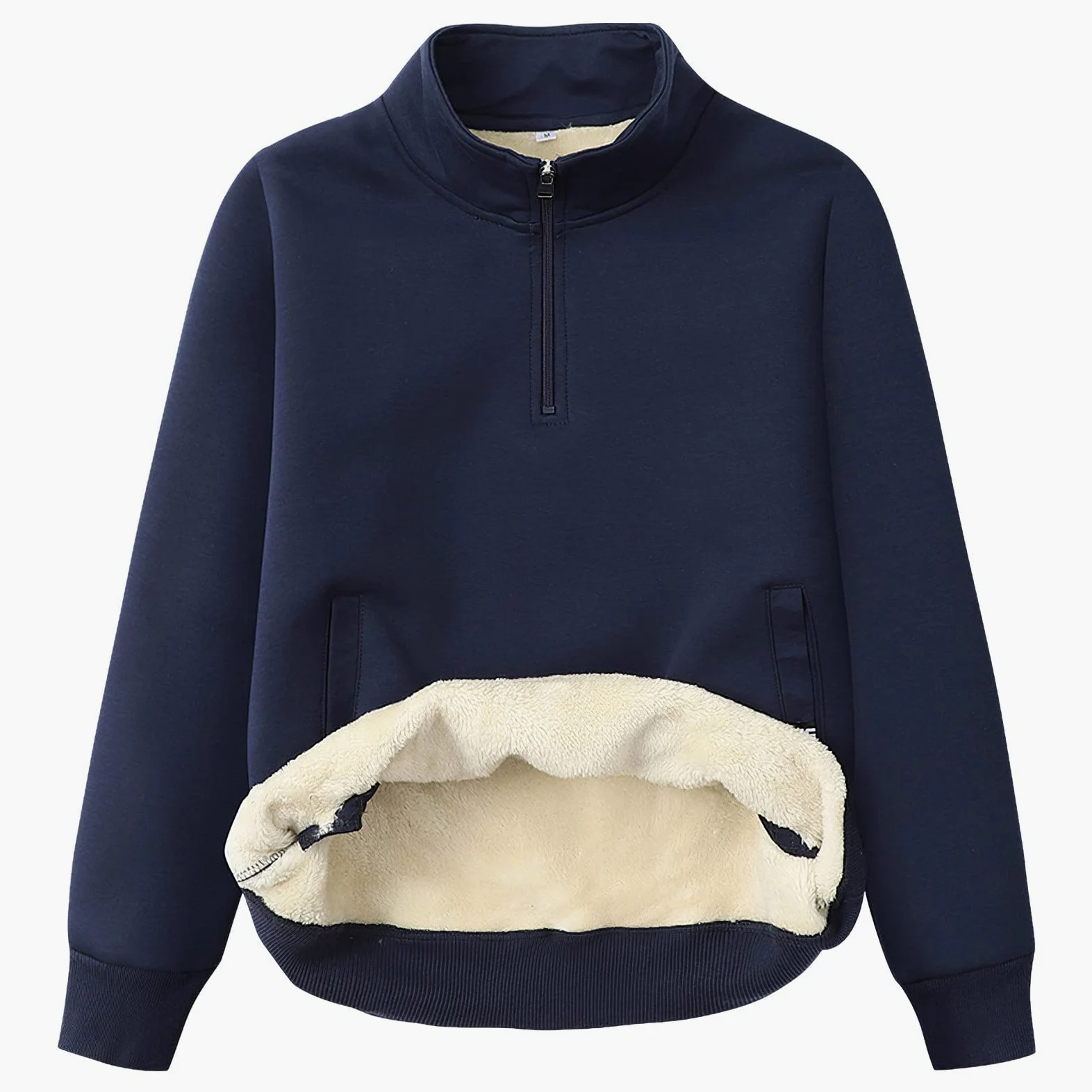 Hombre Invierno Cuello Alto Sudadera de Forro Polar con Media Cremallera Térmica Pullover Suéter con 2 Bolsillos