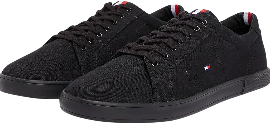 Tommy Hilfiger Zapatillas para Hombre Sneaker con Suela Vulcanizada, Negro (Black/Black), 44