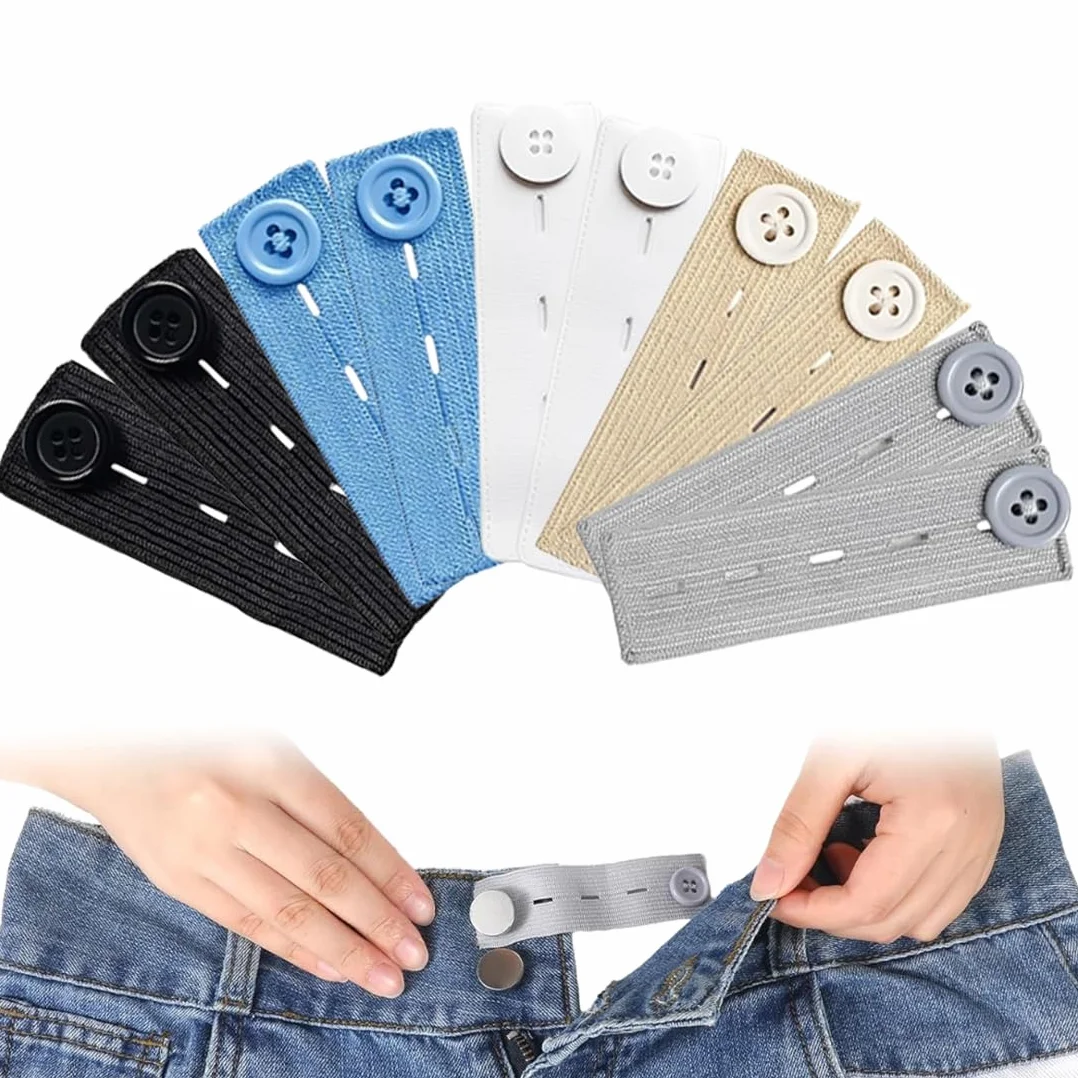 10 PCS Set de Extensores de Cintura - Extensión Elástica de Botón para Jeans y Pantalones, Ajustable para Mujeres y Hombres (2.4 x 8.3 cm)