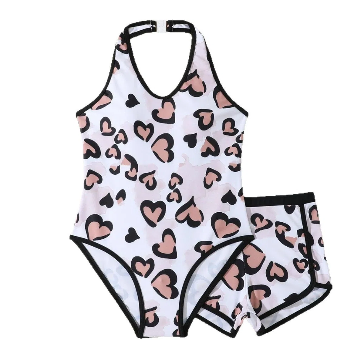 Generisch Bañador para niña con bonito estampado de corazones y pantalón corto
