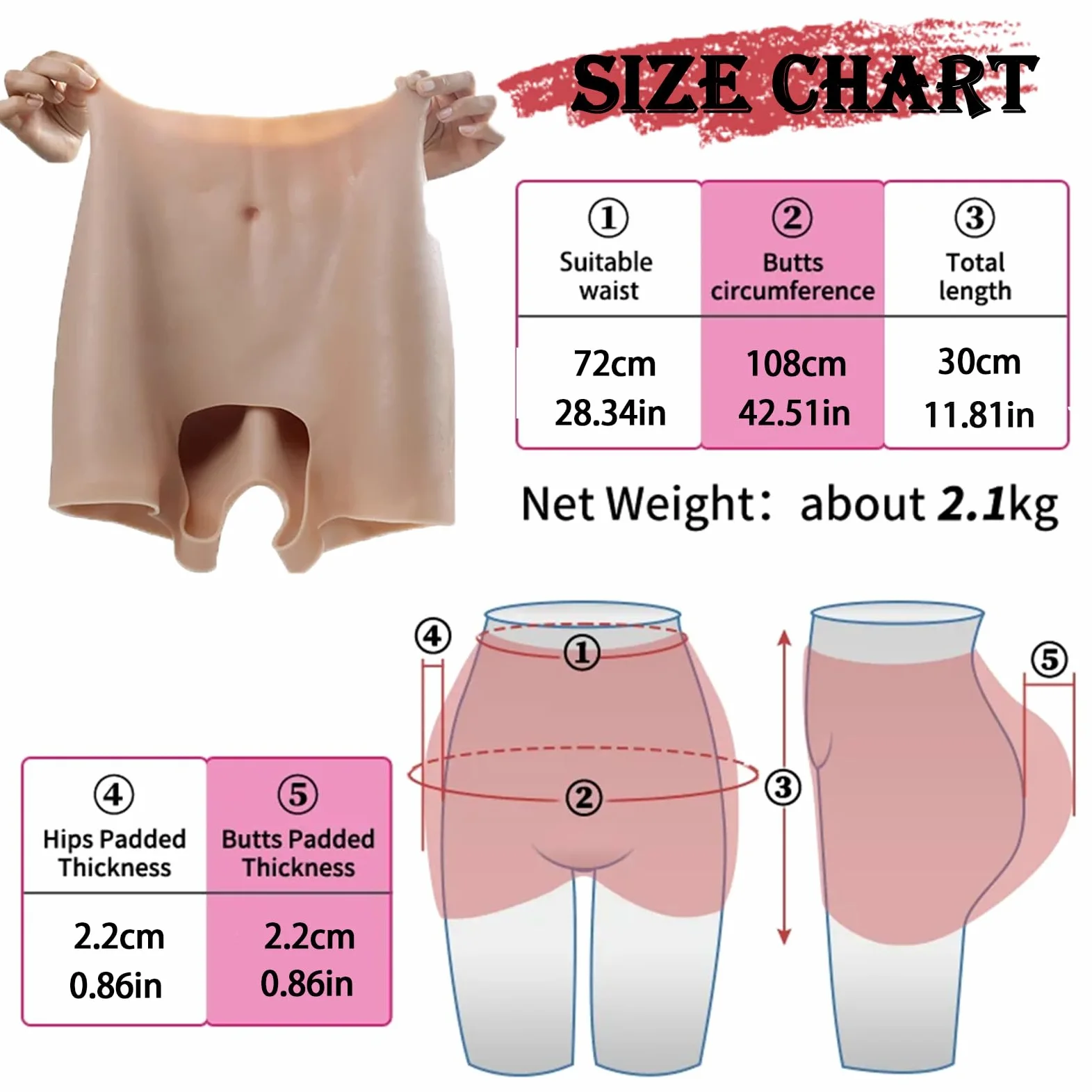 FSYH Pantalones de Silicona Falso Trasero Cadera realzador Shapewear Bragas Push up Panty para Las Mujeres transgénero Drag Queens