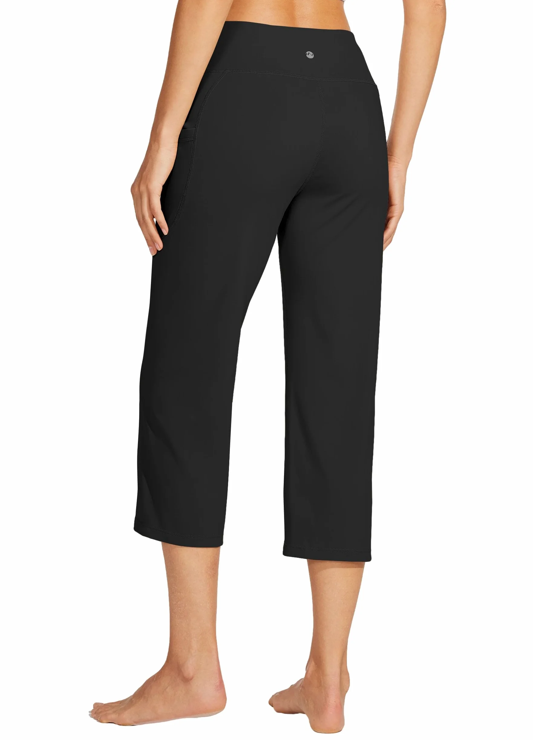 WILLIT Pantalones capri de yoga para mujer, pierna recta, elásticos, pantalones de trabajo cruzados, elegantes, cintura alta, con bolsillos, yoga, entrenamiento casual